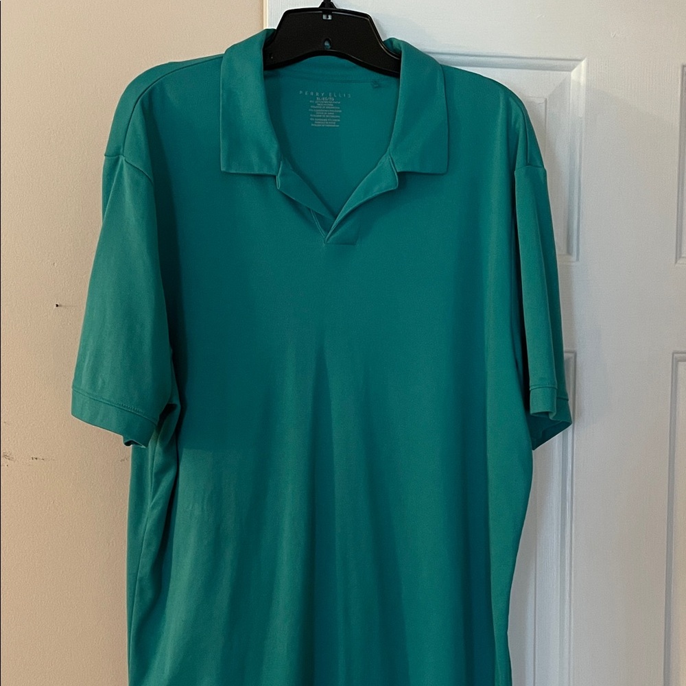 Perry Ellis Men's Teal Green Short-Sleeve Polo